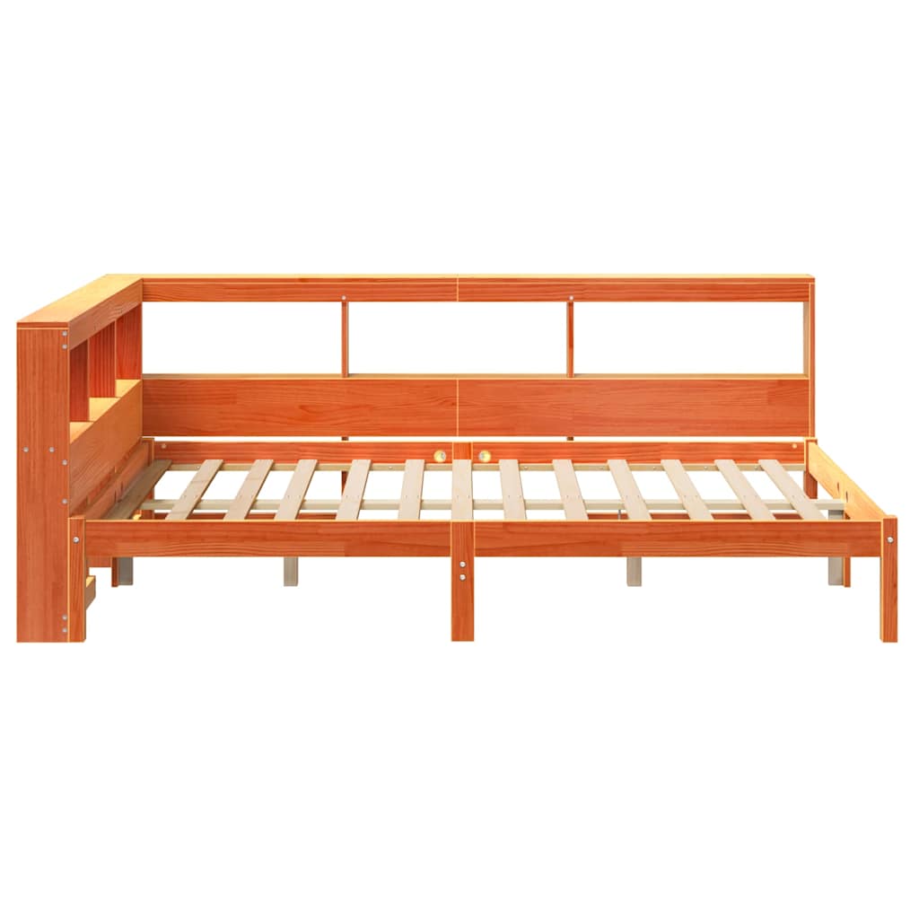 Bed met boekenkast zonder matras grenenhout wasbruin 135x190 cm