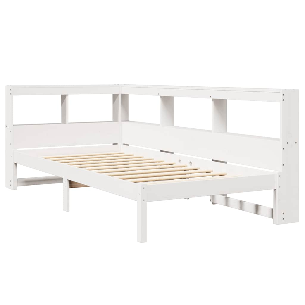 Bed met boekenkast zonder matras grenenhout wit 90x190 cm