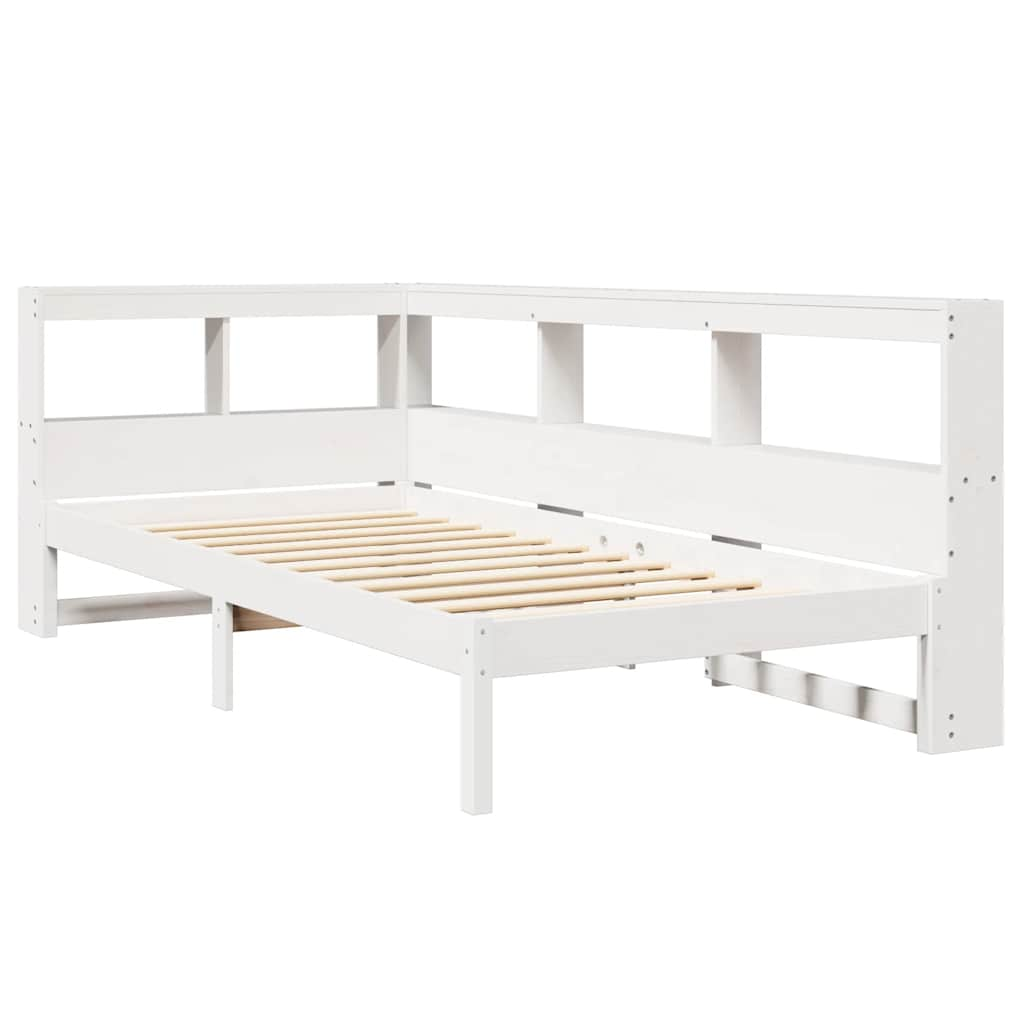 Bed met boekenkast zonder matras grenenhout wit 75x190 cm