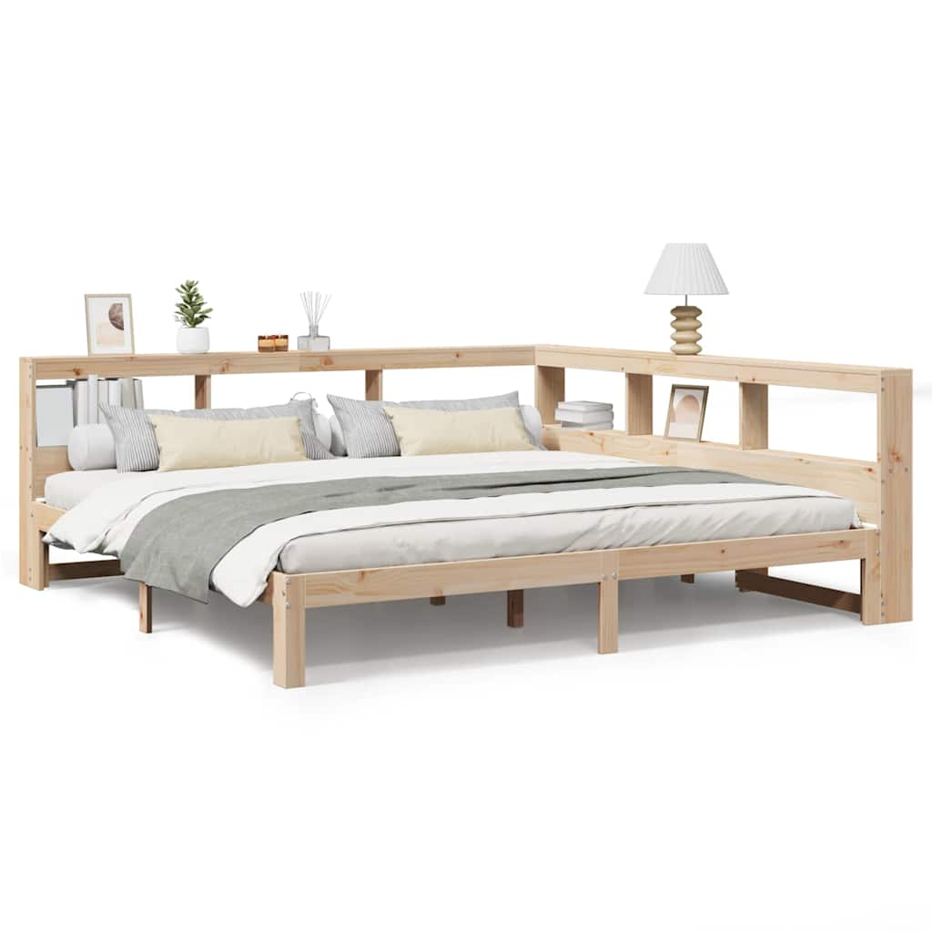 Bed met boekenkast zonder matras massief grenenhout 200x200 cm