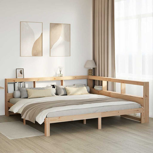 Bed met boekenkast zonder matras massief grenenhout 200x200 cm