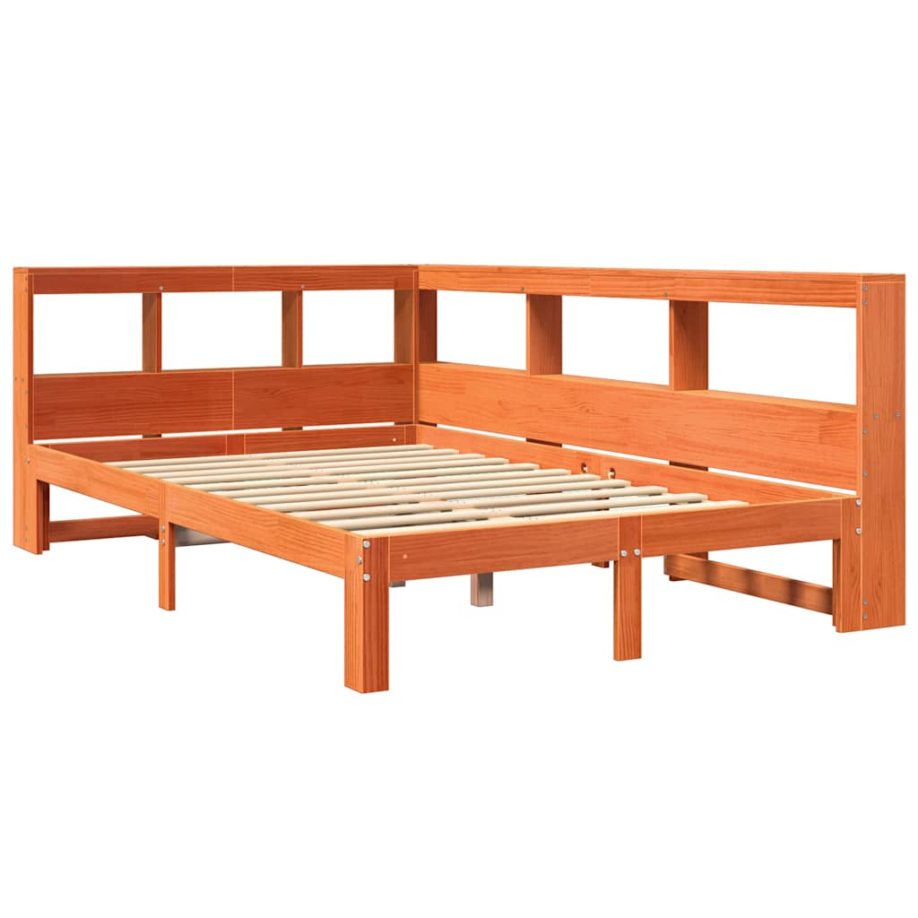 Bed met boekenkast zonder matras grenenhout wasbruin 120x200 cm