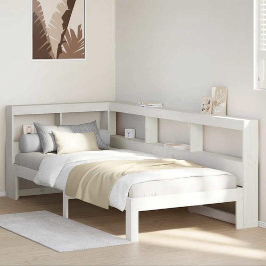 Bed met boekenkast zonder matras grenenhout wit 90x200 cm