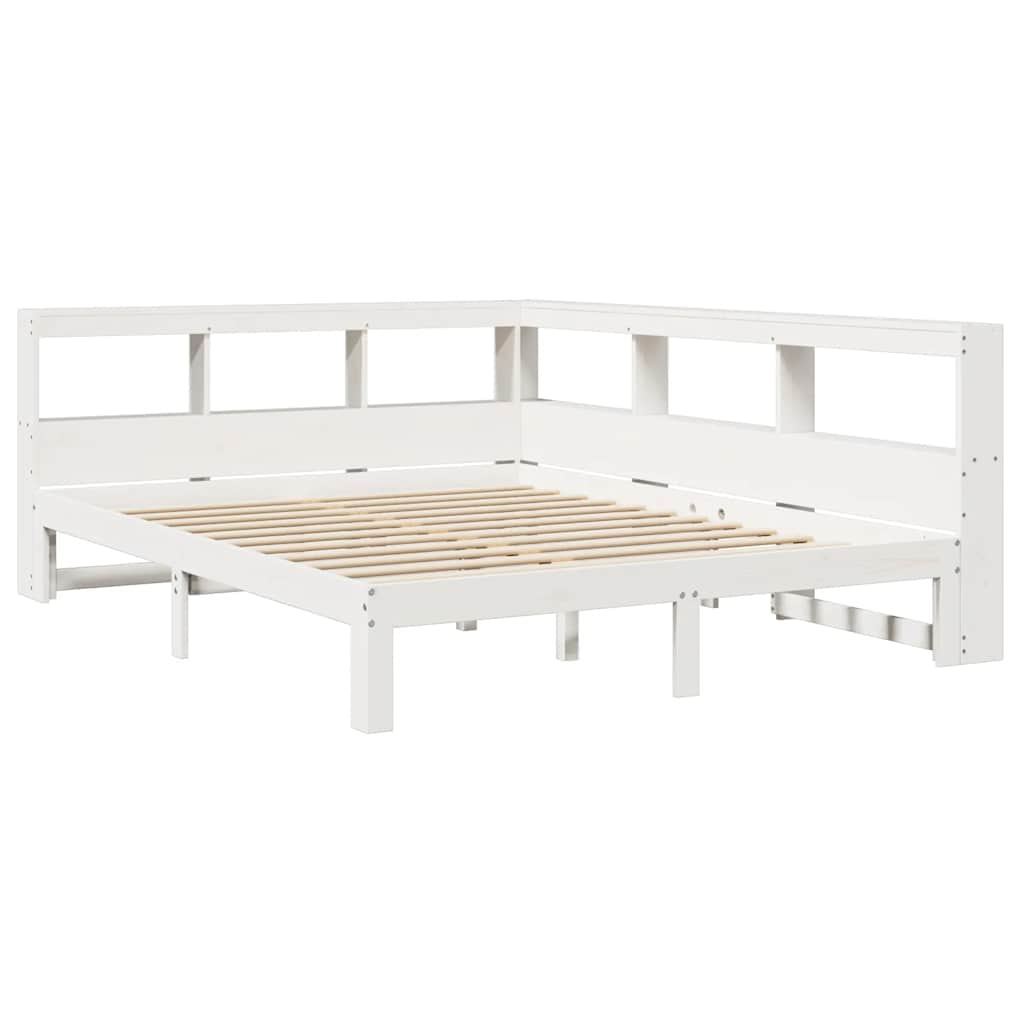 Bed met boekenkast zonder matras grenenhout wit 140x190 cm