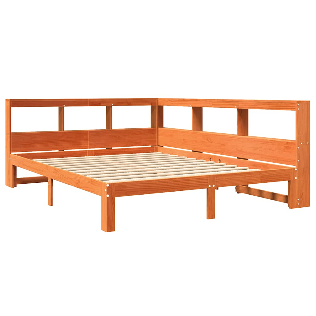 Bed met boekenkast zonder matras grenenhout wasbruin 140x190 cm