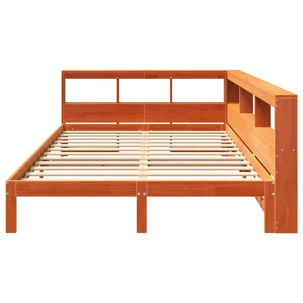 Bed met boekenkast zonder matras grenenhout wasbruin 140x190 cm