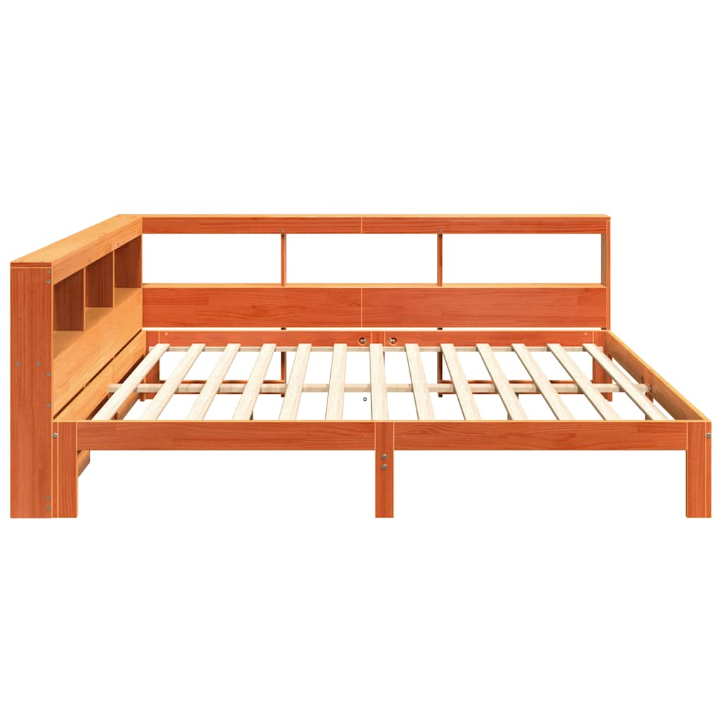 Bed met boekenkast zonder matras grenenhout wasbruin 140x190 cm