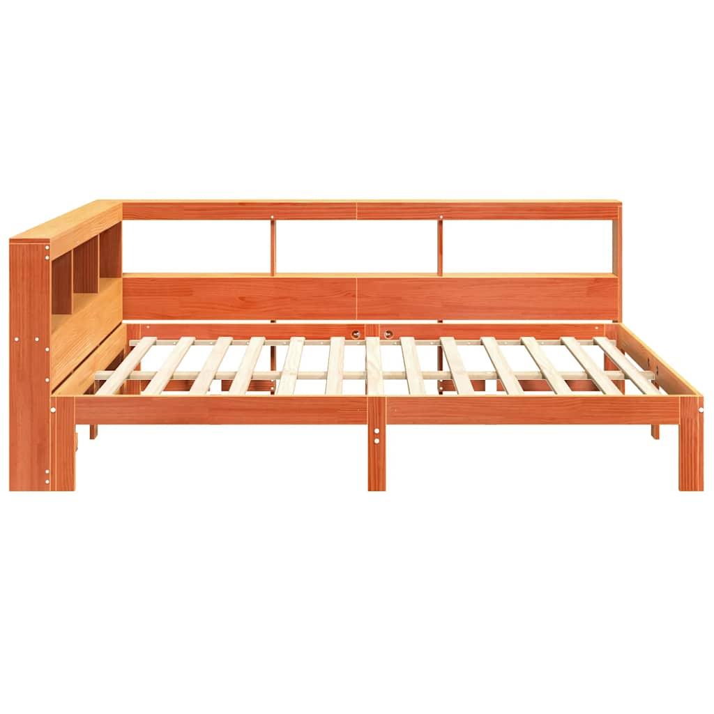 Bed met boekenkast zonder matras grenenhout wasbruin 120x190 cm