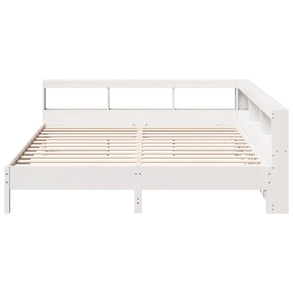 Bed met boekenkast zonder matras grenenhout wit 200x200 cm