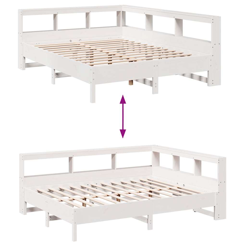 Bed met boekenkast zonder matras grenenhout wit 160x200 cm