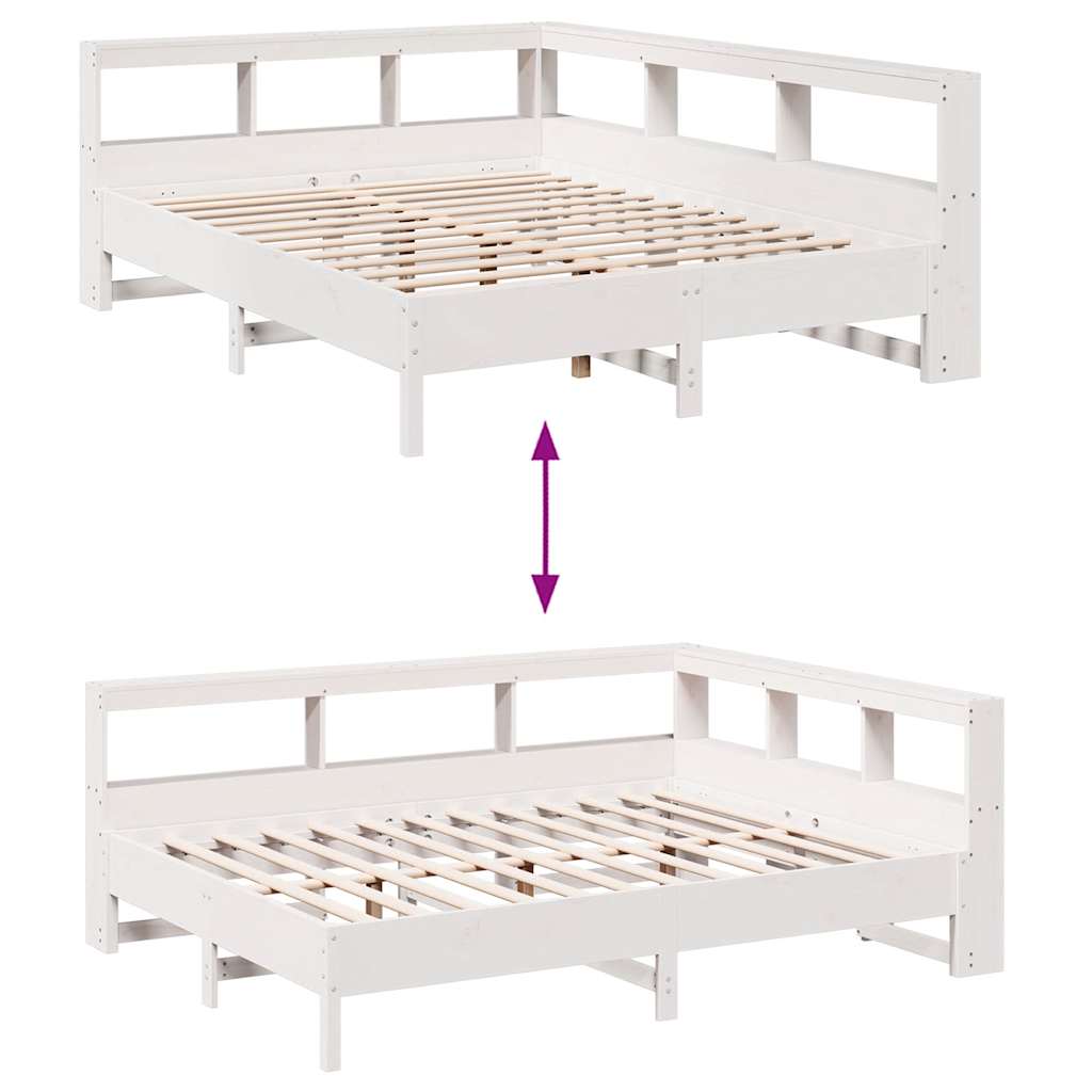 Bed met boekenkast zonder matras grenenhout wit 140x200 cm