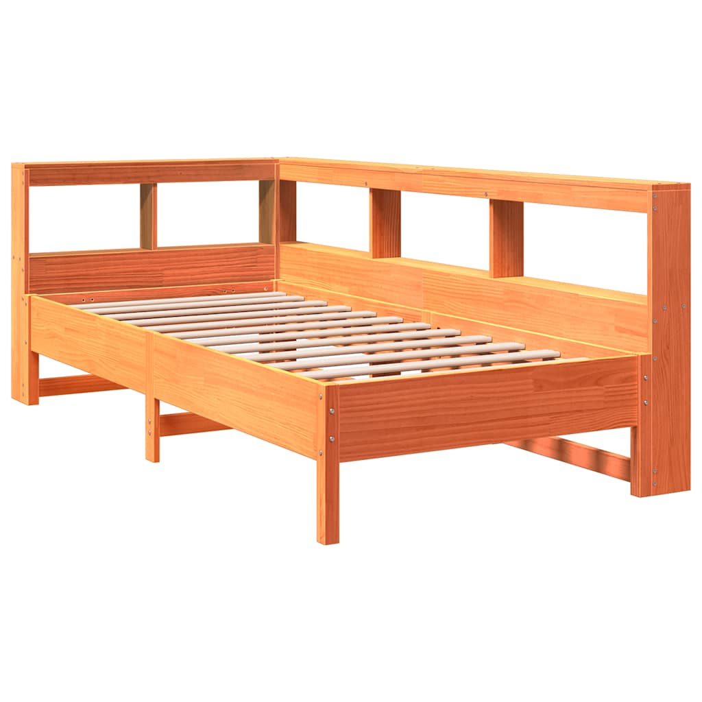 Bed met boekenkast zonder matras grenenhout wasbruin 100x200 cm