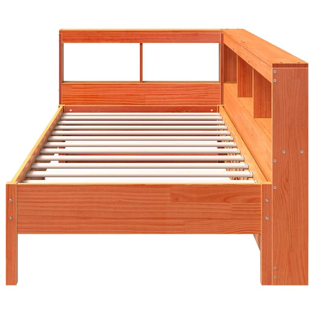 Bed met boekenkast zonder matras grenenhout wasbruin 100x200 cm