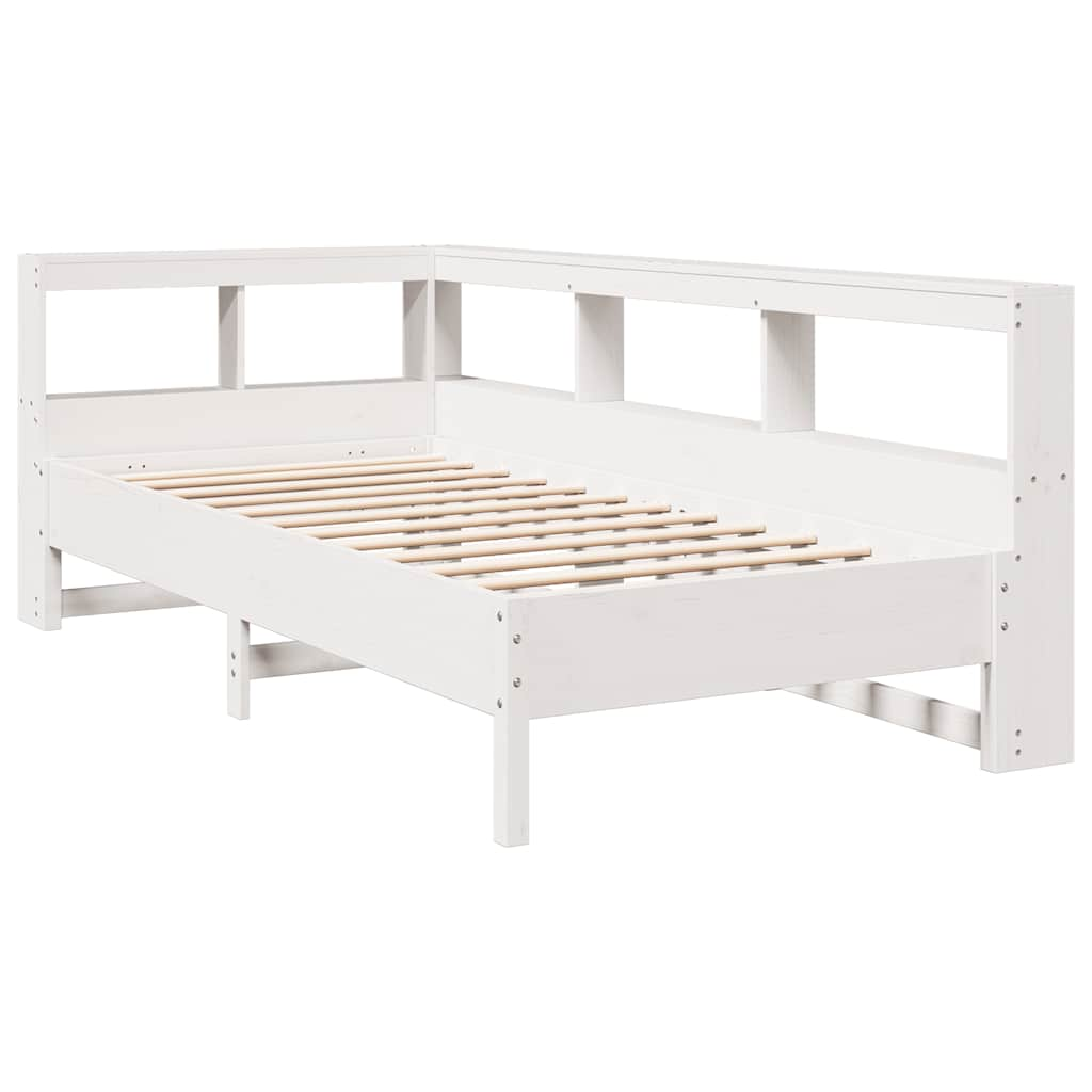 Bed met boekenkast zonder matras grenenhout wit 90x200 cm