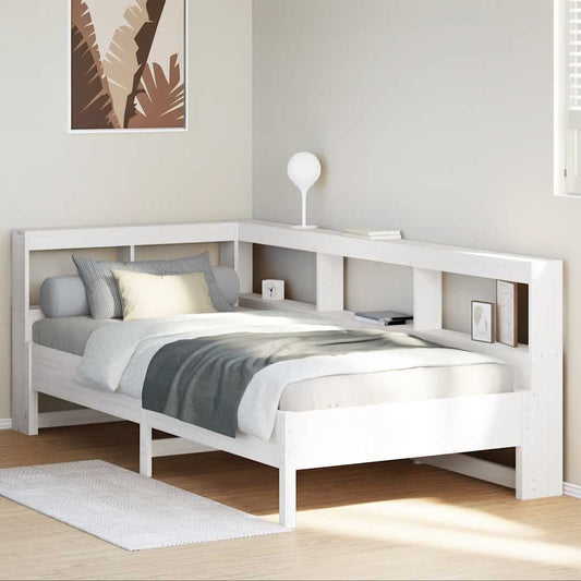 Bed met boekenkast zonder matras grenenhout wit 90x190 cm