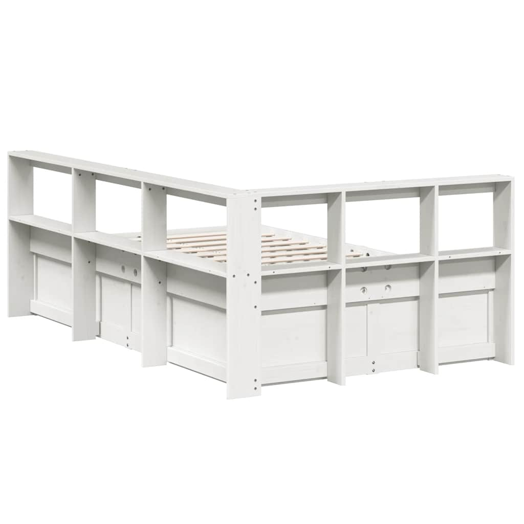 Bed met boekenkast zonder matras grenenhout wit 140x190 cm