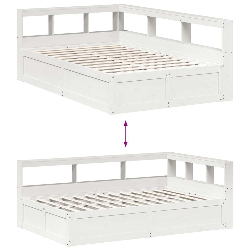 Bed met boekenkast zonder matras grenenhout wit 140x190 cm