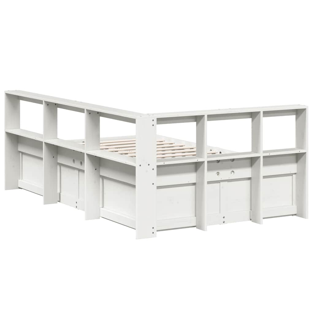 Bed met boekenkast zonder matras grenenhout wit 135x190 cm