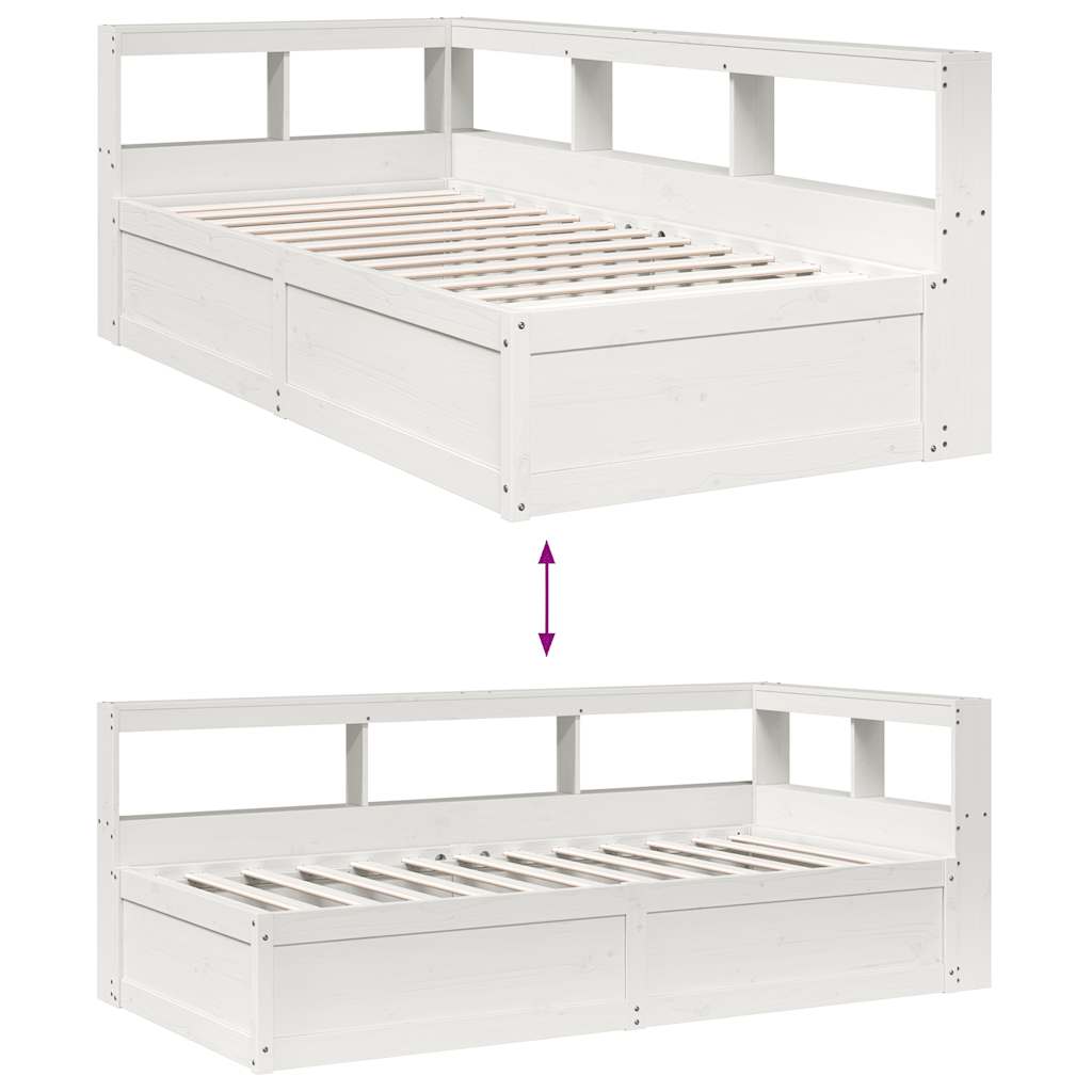 Bed met boekenkast zonder matras grenenhout wit 90x190 cm