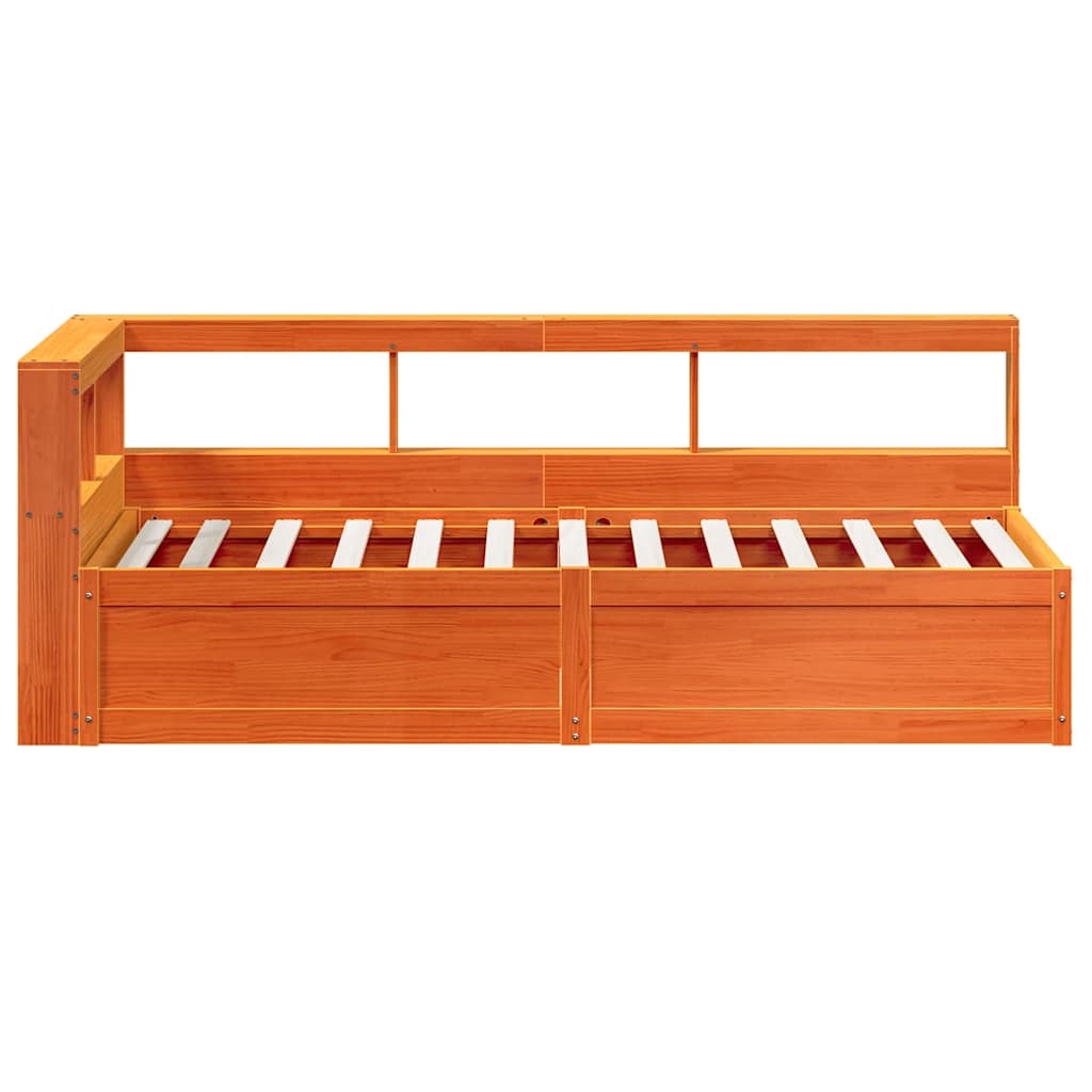 Bed met boekenkast zonder matras grenenhout wasbruin 90x190 cm