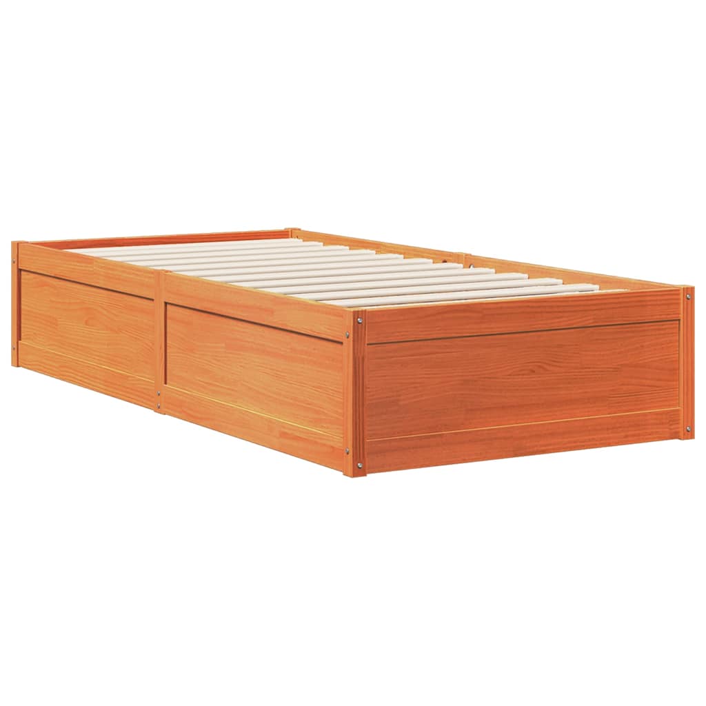 Bed met boekenkast zonder matras grenenhout wasbruin 75x190 cm