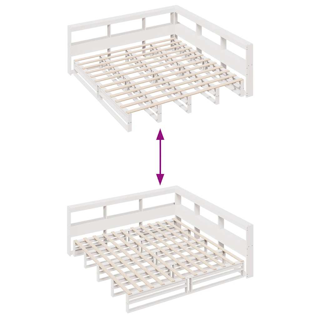 Bed met boekenkast zonder matras grenenhout wit 200x200 cm