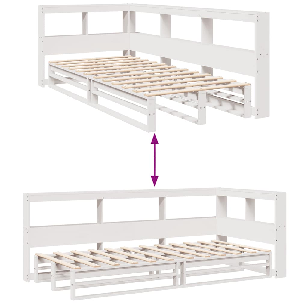 Bed met boekenkast zonder matras grenenhout wit 100x200 cm