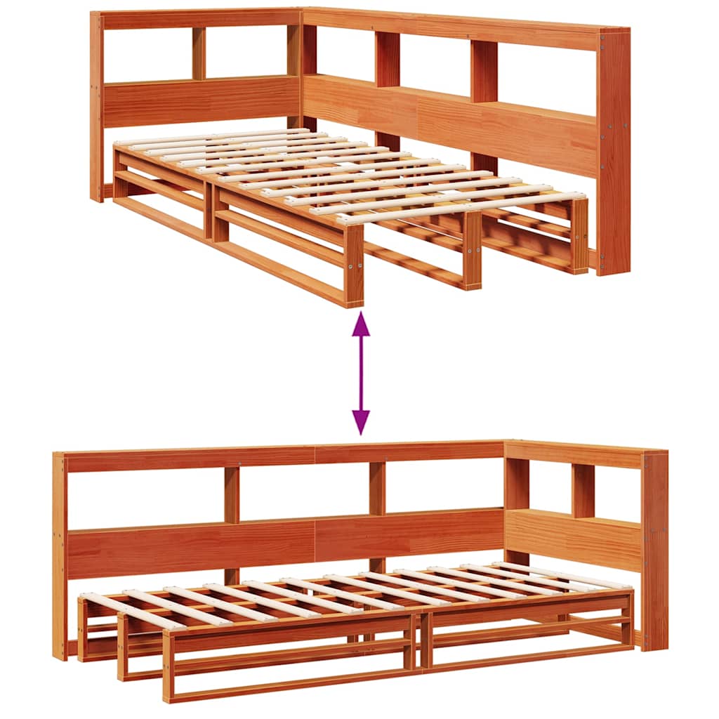 Bed met boekenkast zonder matras grenenhout wasbruin 100x200 cm