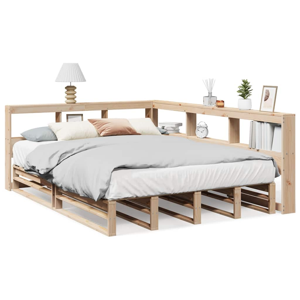 Bed met boekenkast zonder matras massief grenenhout 140x190 cm