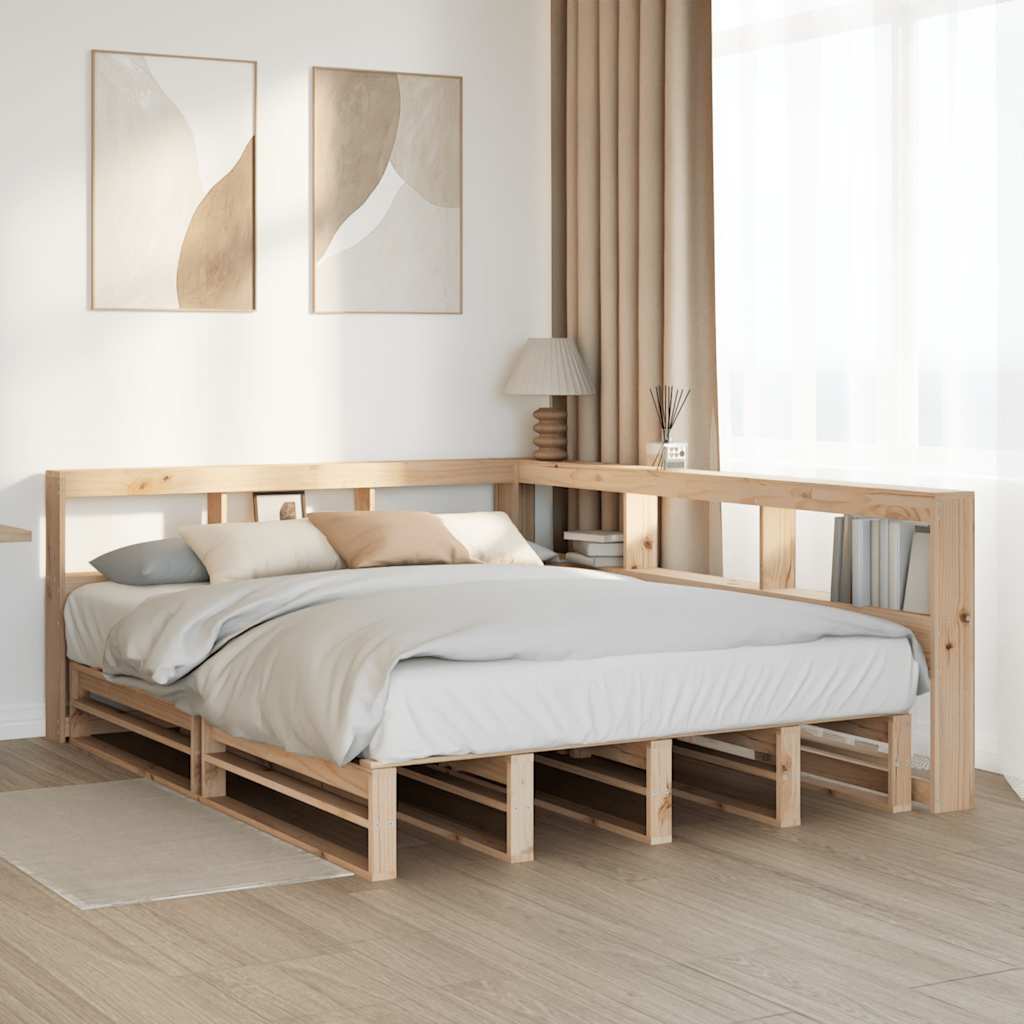 Bed met boekenkast zonder matras massief grenenhout 140x190 cm