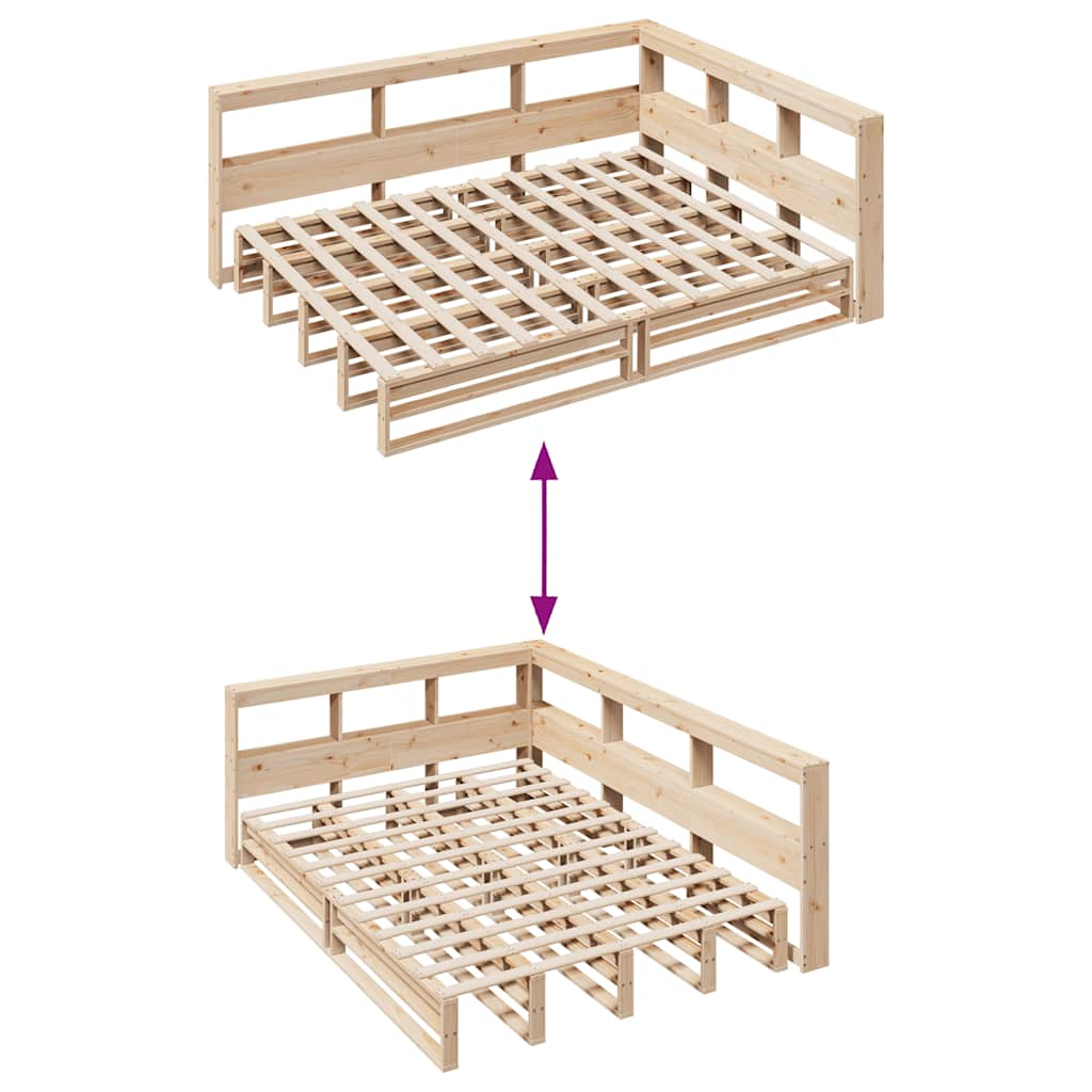 Bed met boekenkast zonder matras massief grenenhout 140x190 cm