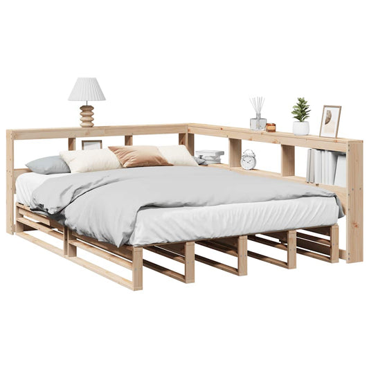 Bed met boekenkast zonder matras massief grenenhout 140x190 cm