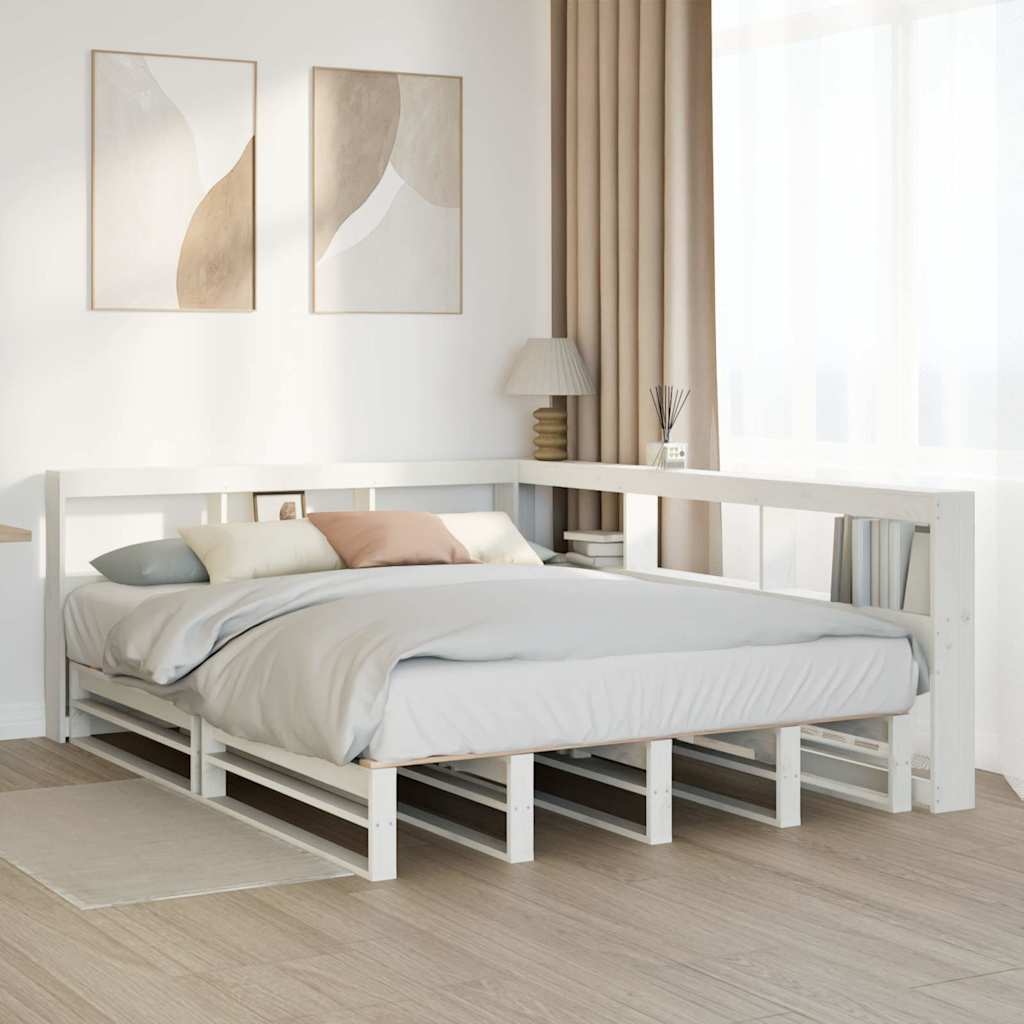 Bed met boekenkast zonder matras grenenhout wit 140x190 cm