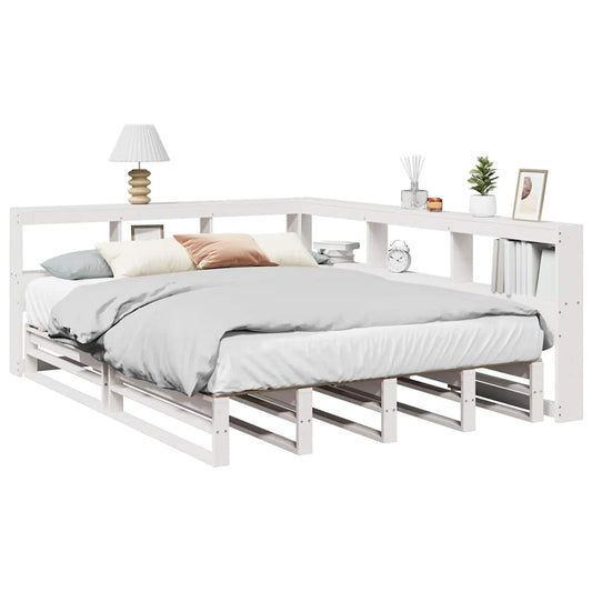 Bed met boekenkast zonder matras grenenhout wit 140x190 cm