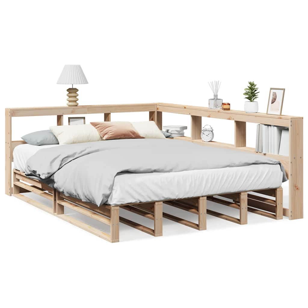 Bed met boekenkast zonder matras massief grenenhout 135x190 cm