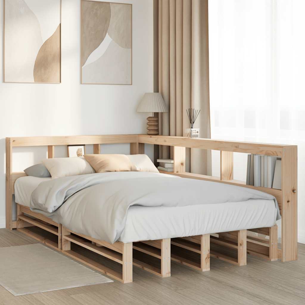 Bed met boekenkast zonder matras massief grenenhout 120x190 cm