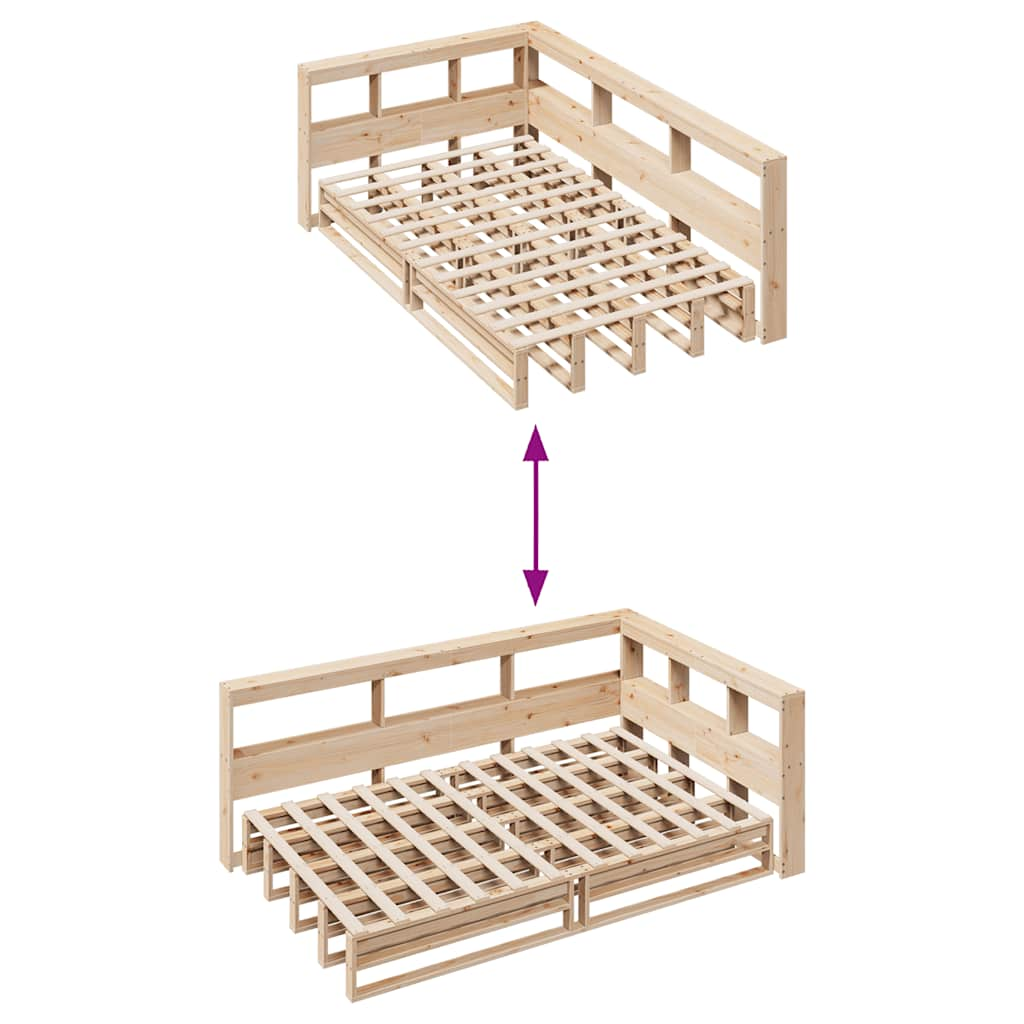 Bed met boekenkast zonder matras massief grenenhout 120x190 cm