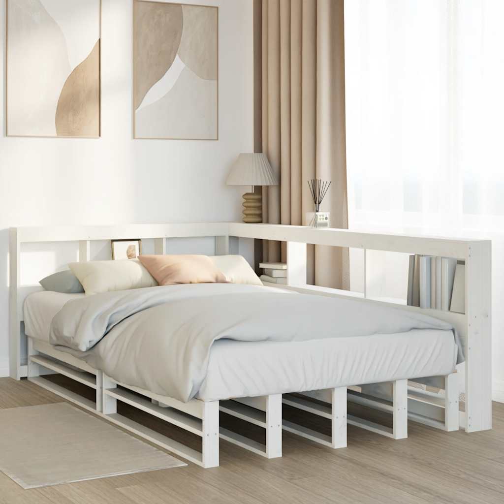 Bed met boekenkast zonder matras grenenhout wit 120x190 cm