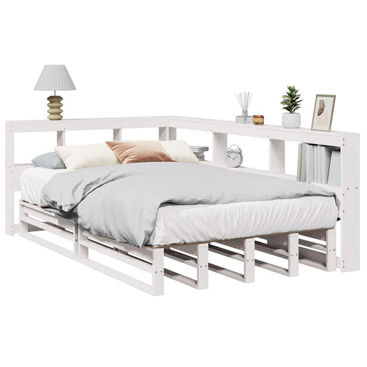 Bed met boekenkast zonder matras grenenhout wit 120x190 cm