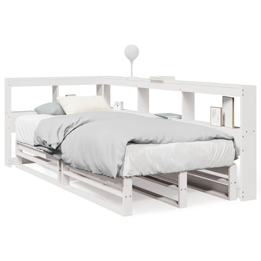 Bed met boekenkast zonder matras grenenhout wit 90x190 cm