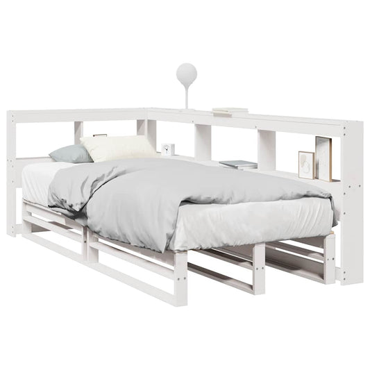 Bed met boekenkast zonder matras grenenhout wit 90x190 cm