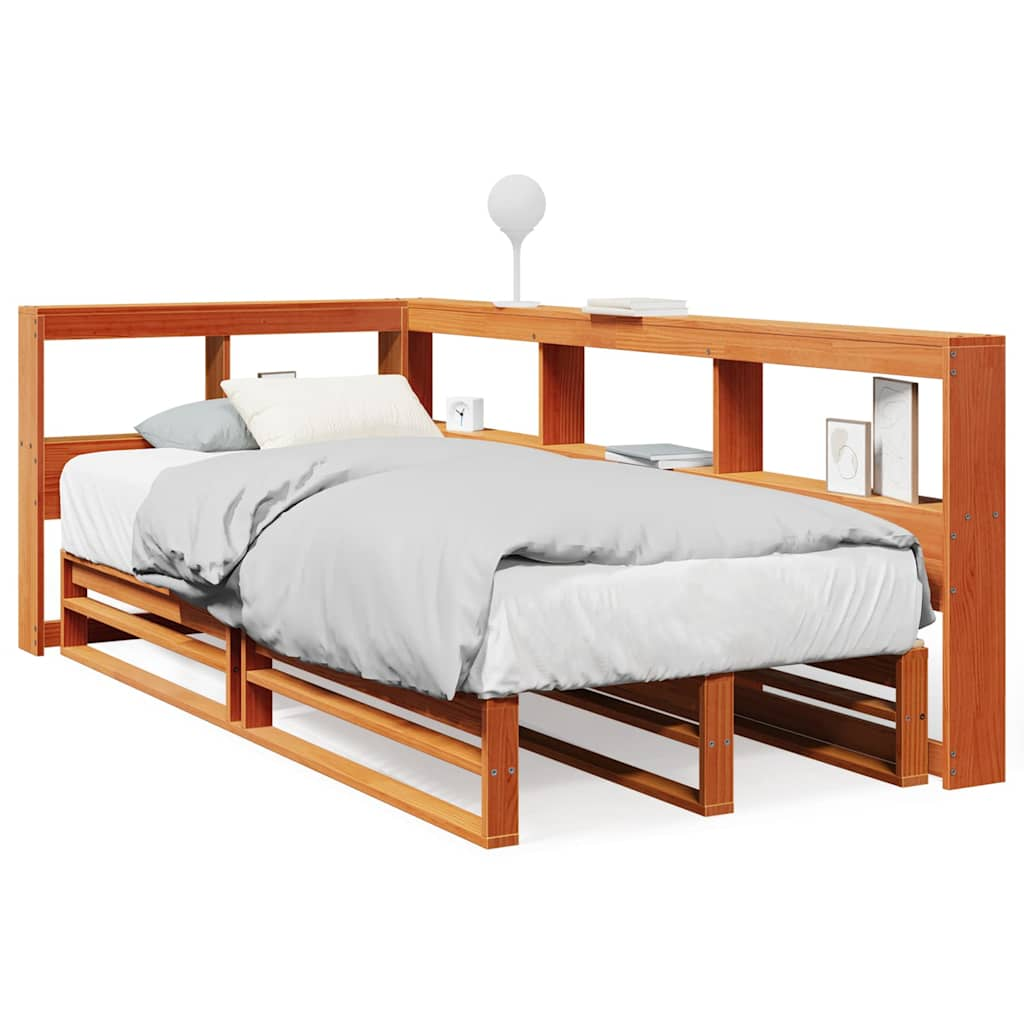 Bed met boekenkast zonder matras grenenhout wasbruin 90x190 cm