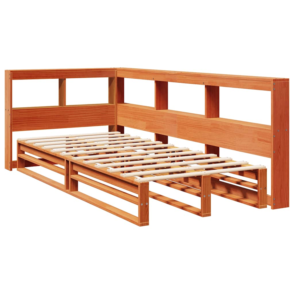 Bed met boekenkast zonder matras grenenhout wasbruin 90x190 cm