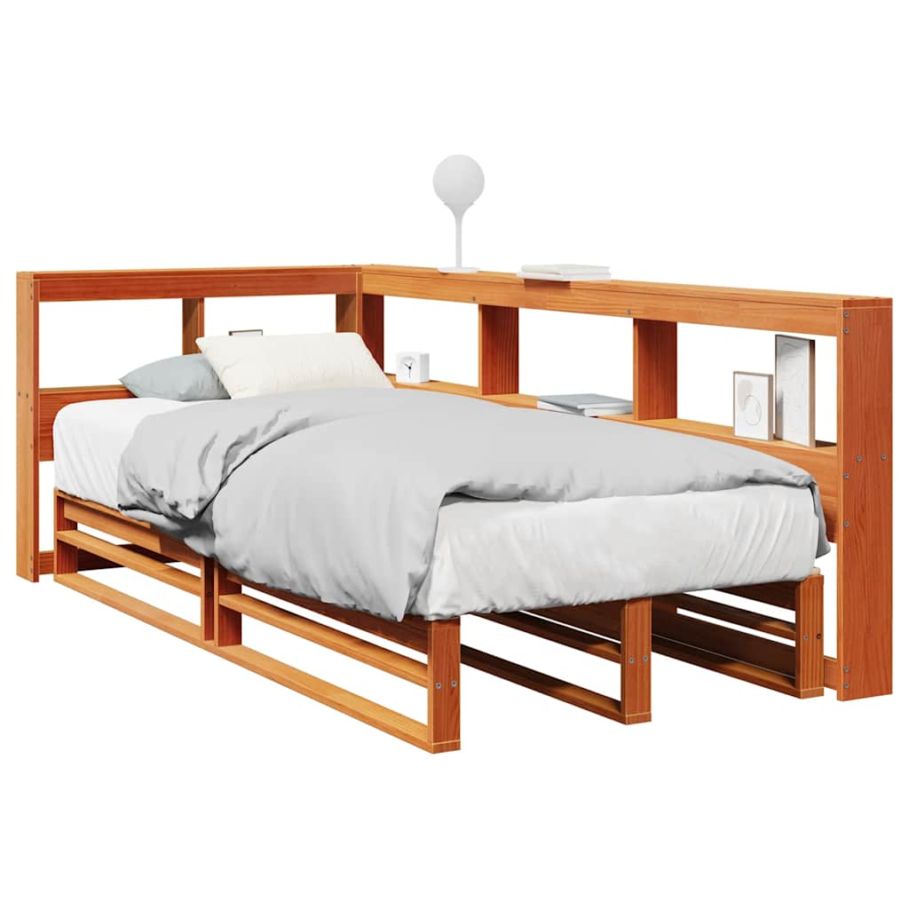 Bed met boekenkast zonder matras grenenhout wasbruin 90x190 cm