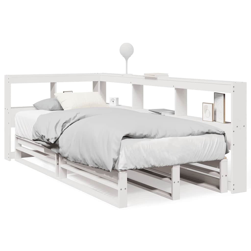 Bed met boekenkast zonder matras grenenhout wit 75x190 cm