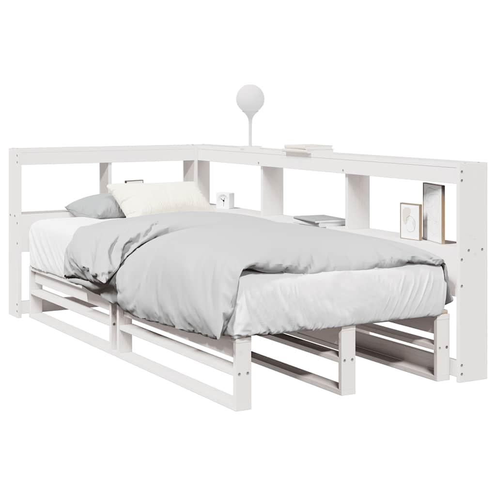 Bed met boekenkast zonder matras grenenhout wit 75x190 cm