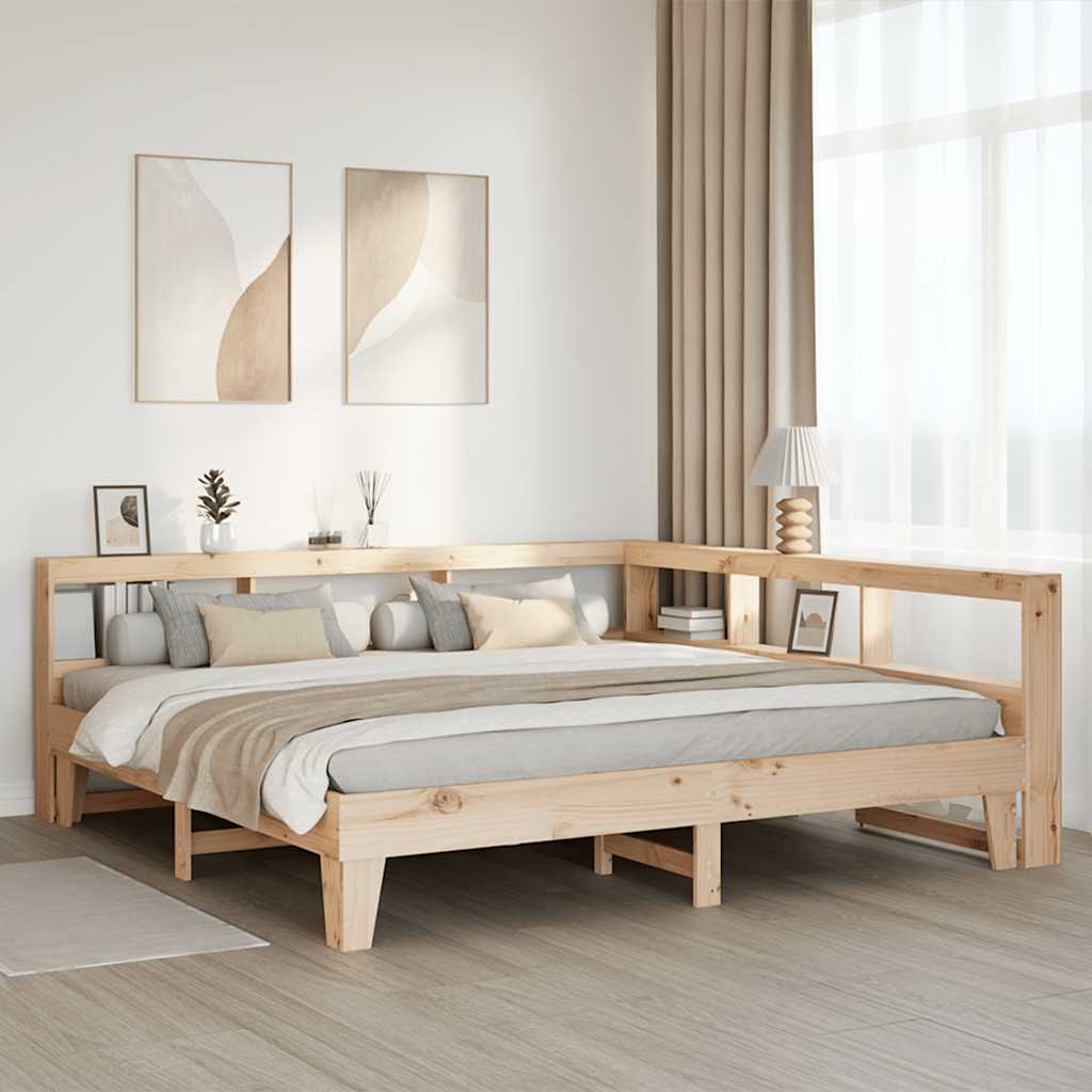 Bed met boekenkast zonder matras massief grenenhout 200x200 cm