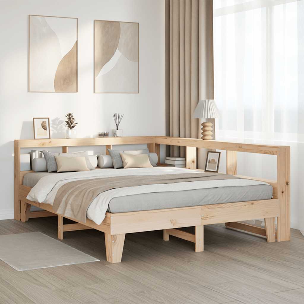 Bed met boekenkast zonder matras massief grenenhout 160x200 cm