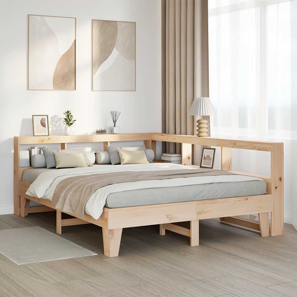 Bed met boekenkast zonder matras massief grenenhout 150x200 cm