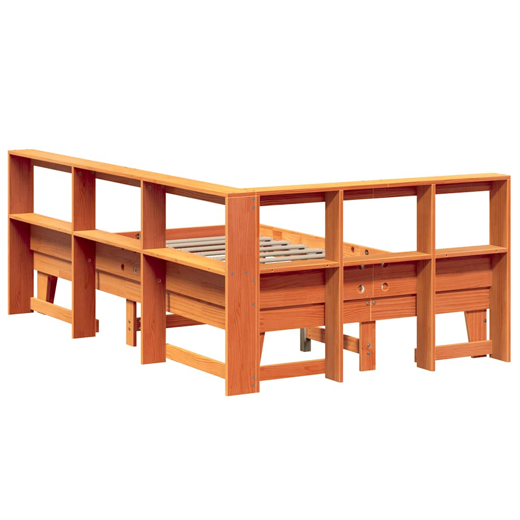 Bed met boekenkast zonder matras grenenhout wasbruin 120x200 cm